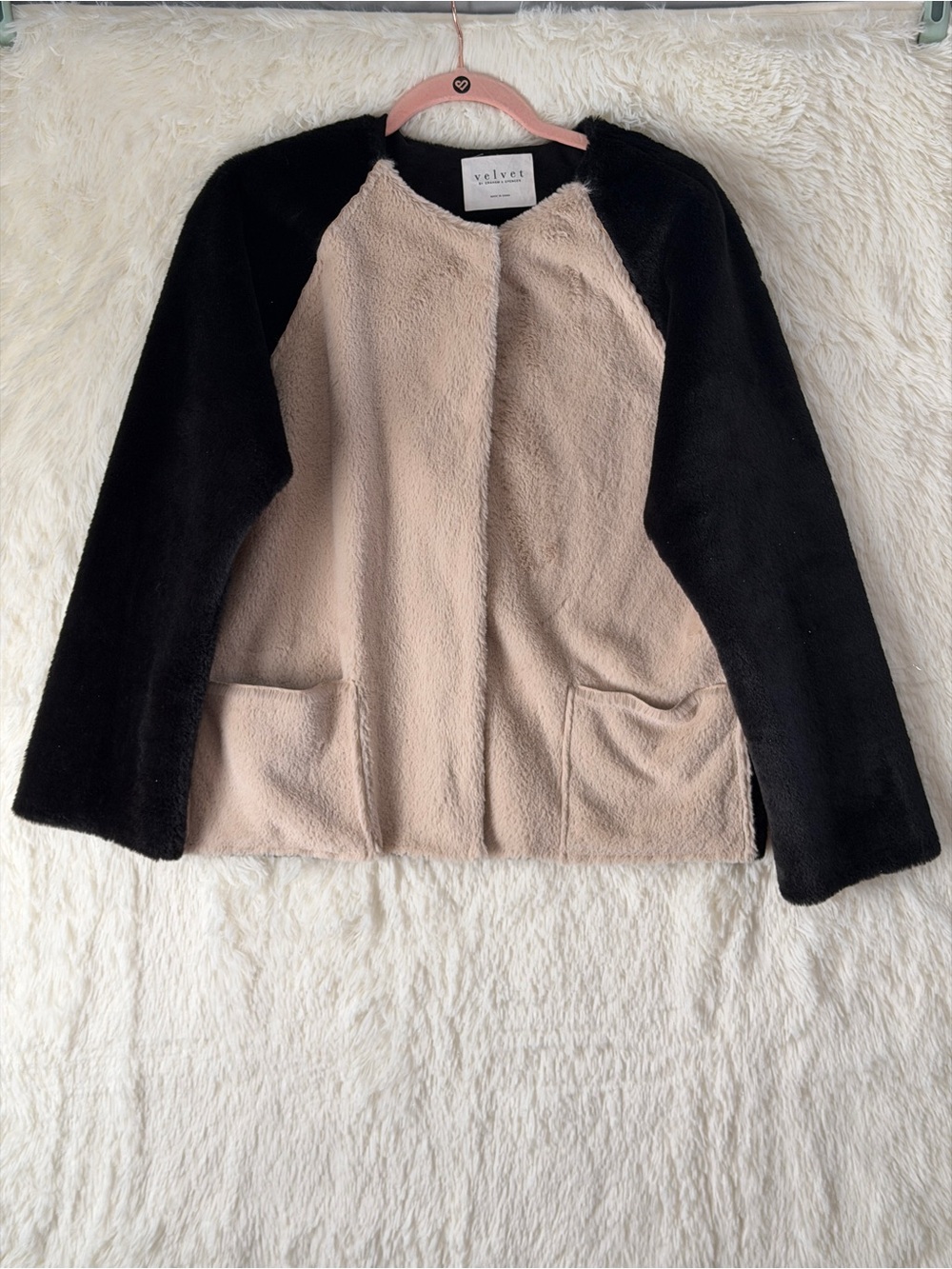 Anthropologie Velvet by Graham&Spencer Womens Colourblock Faux Fur Jacket S
